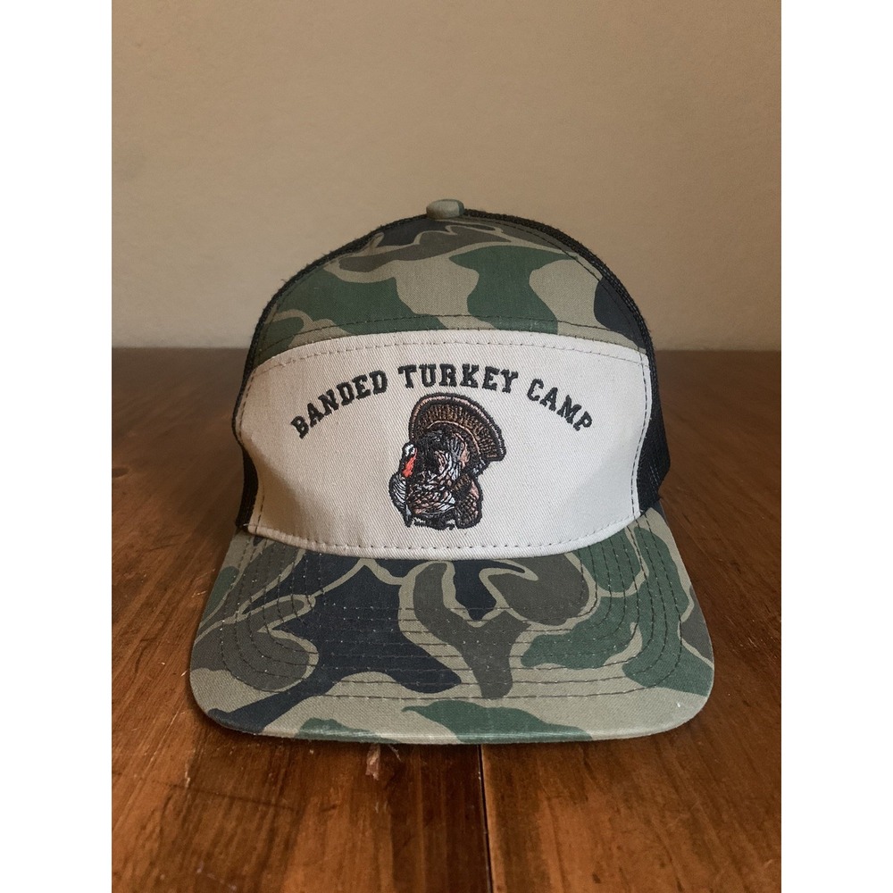Vintage Banded Turkey Camp Camo Hat Hunting Gear Patch Baseball Cap SnapBack